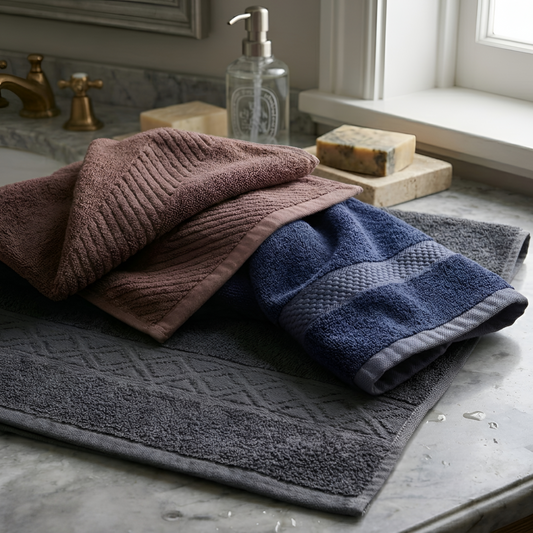 The Rich Cotton Bath Towel - 500 GSM, 75 × 145 cm, (Dark Blue, Grey, Beige - Pack of 3)