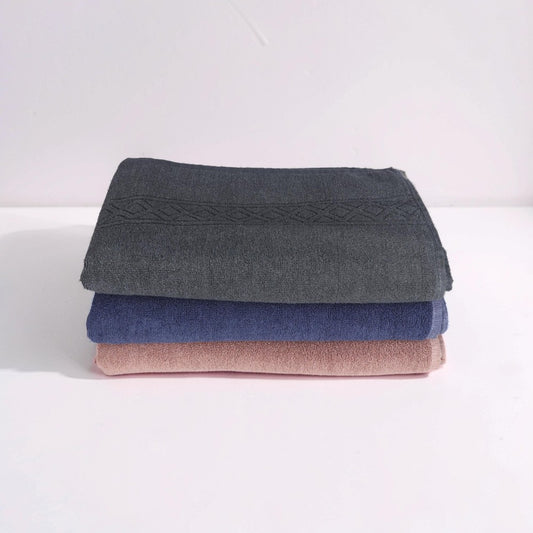 The Rich Cotton Bath Towel - 500 GSM, 75 × 145 cm, (Dark Blue, Grey, Beige - Pack of 3)