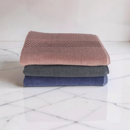 The Rich Cotton Bath Towel - 500 GSM, 75 × 145 cm, (Dark Blue, Grey, Beige - Pack of 3)