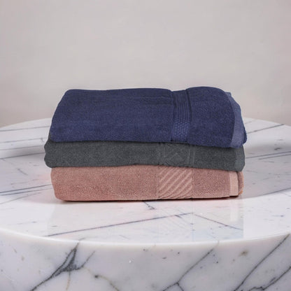 The Rich Cotton Bath Towel - 500 GSM, 75 × 145 cm, (Dark Blue, Grey, Beige - Pack of 3)