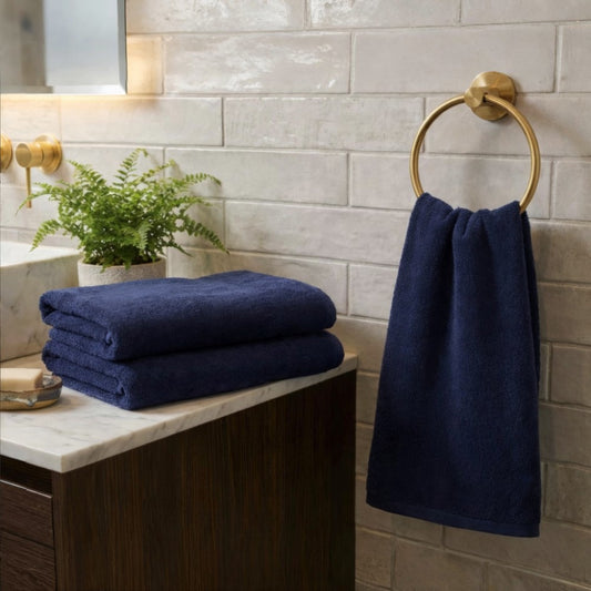 Treasure Cotton Bath Towel - Luxury 500 GSM, 75 × 145 cm, Dark Blue