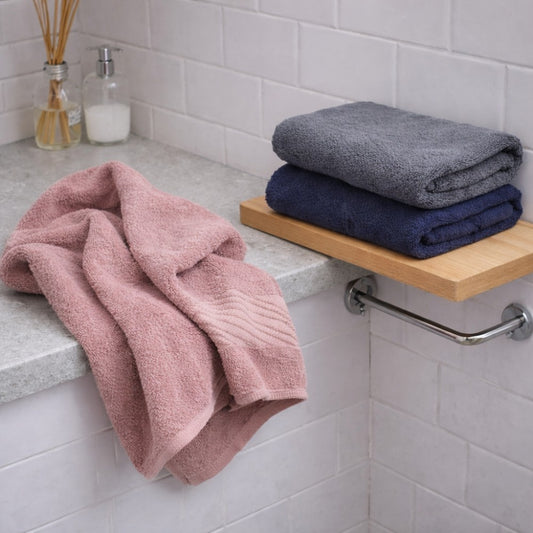 Treasure Cotton Bath Towel - Luxury 500 GSM, 75 × 145 cm, (Dark Blue, Grey, Beige - Pack of 3)