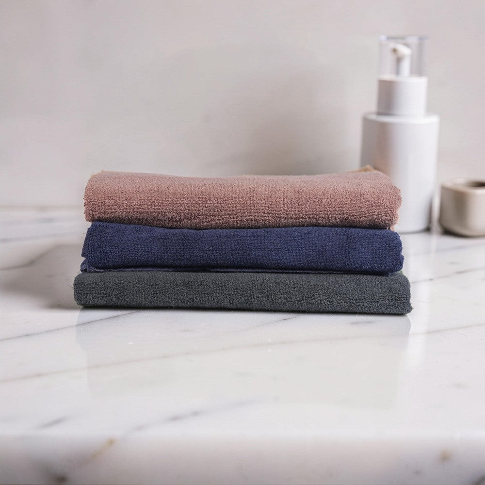 Treasure Cotton Bath Towel - Luxury 500 GSM, 75 × 145 cm, (Dark Blue, Grey, Beige - Pack of 3)